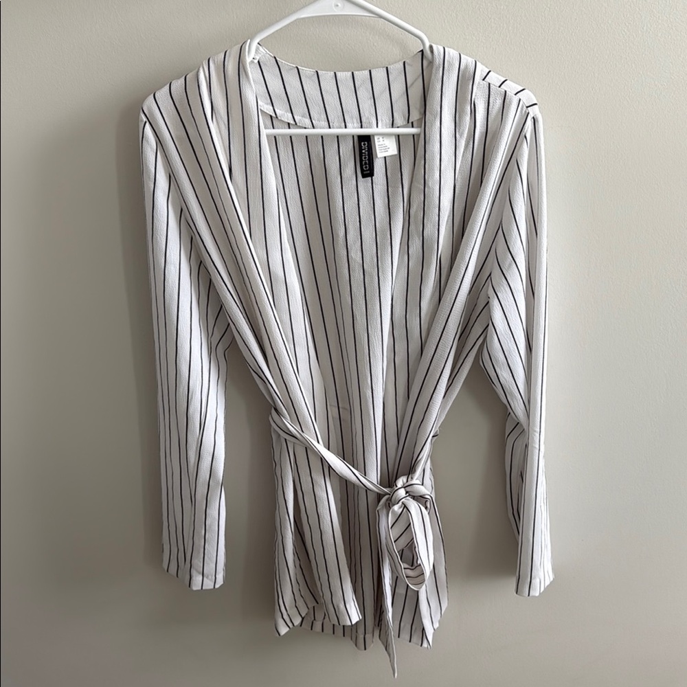H&M White and Black Striped Open Cardigan